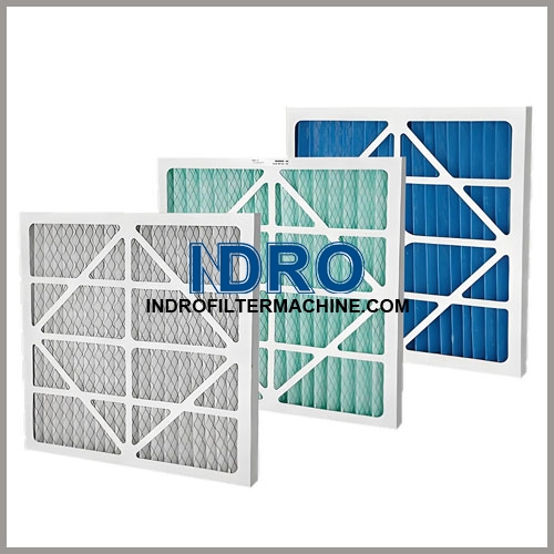 Línea de máquinas para fabricar filtros de aire HVAC: filtros de aire plisados con marco de cartón.